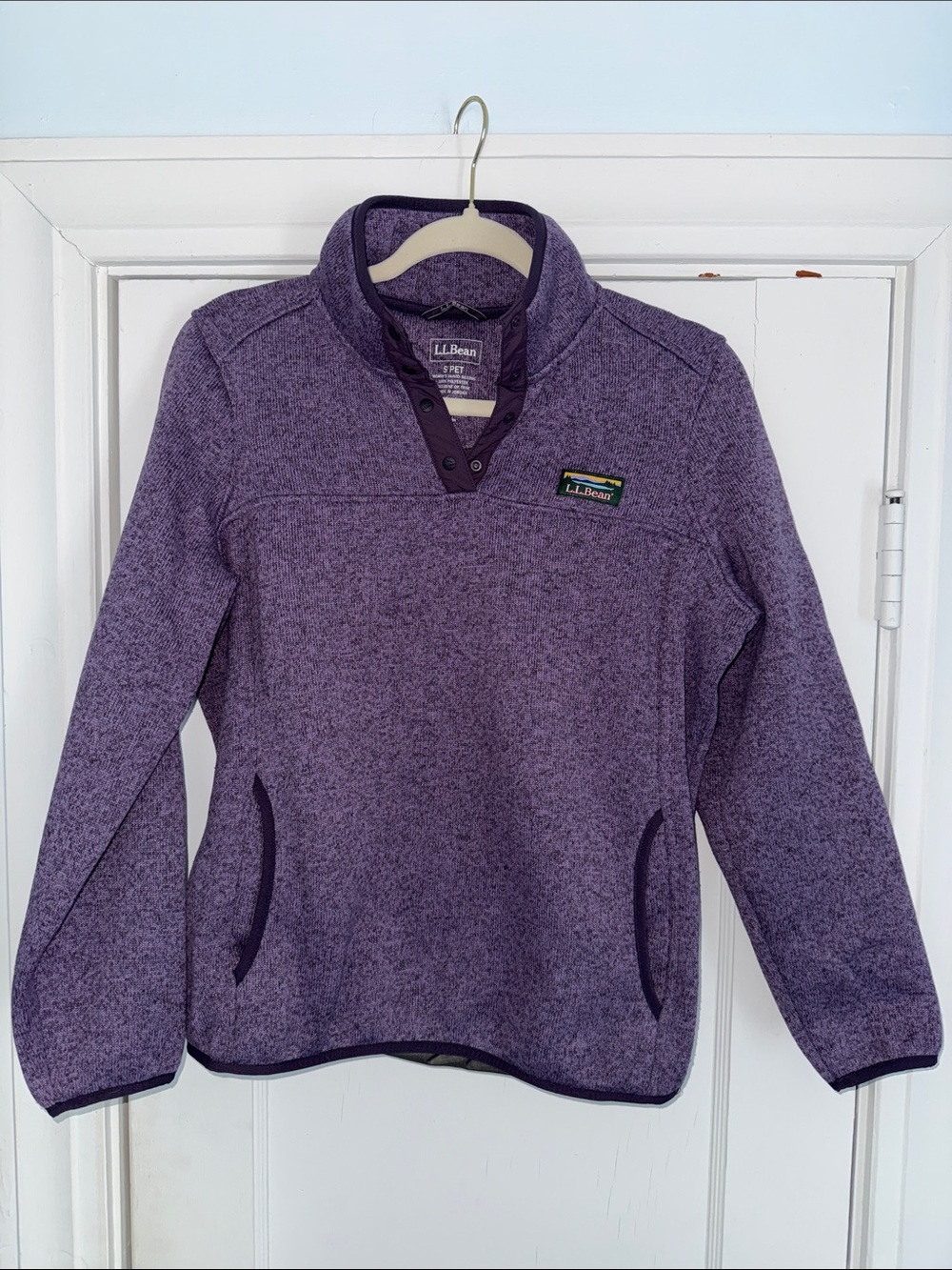 L.L. Bean Heathered Purple Snap-Placket Fleece Pullover